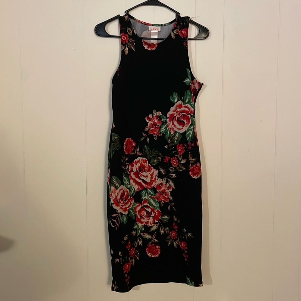Black dress with rose pattern